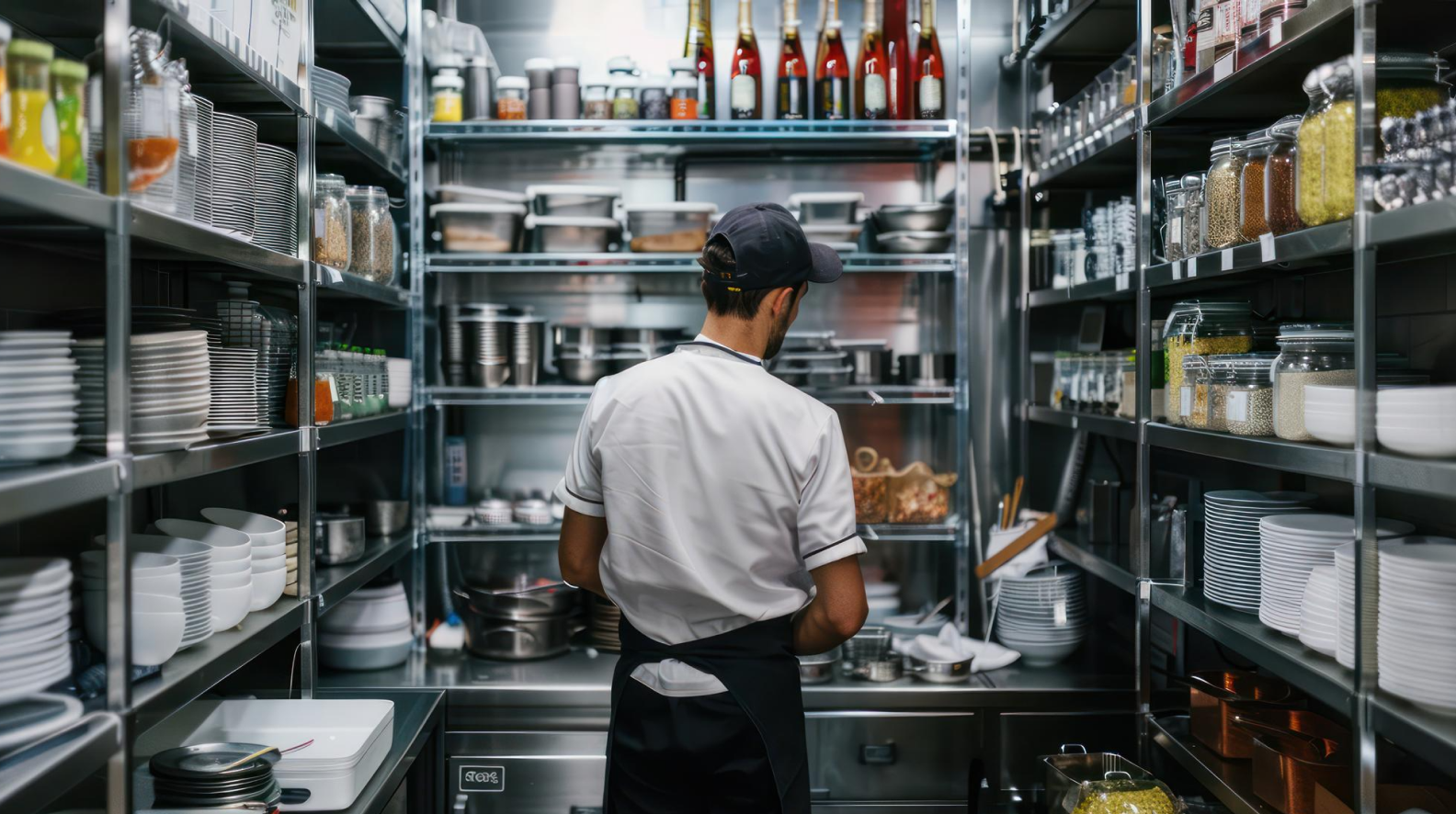 Restaurant manager reviewing food inventory management checklist