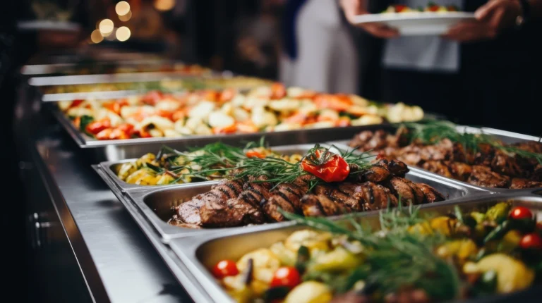 Restaurant catering buffet with graduation party and group event food service setup