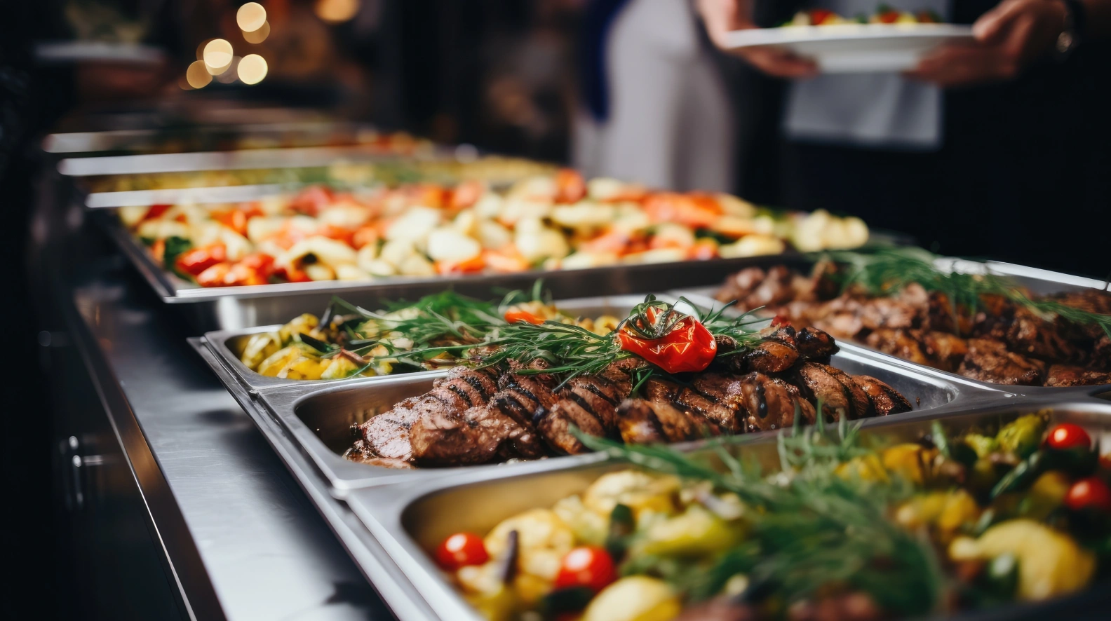 Restaurant catering buffet with graduation party and group event food service setup