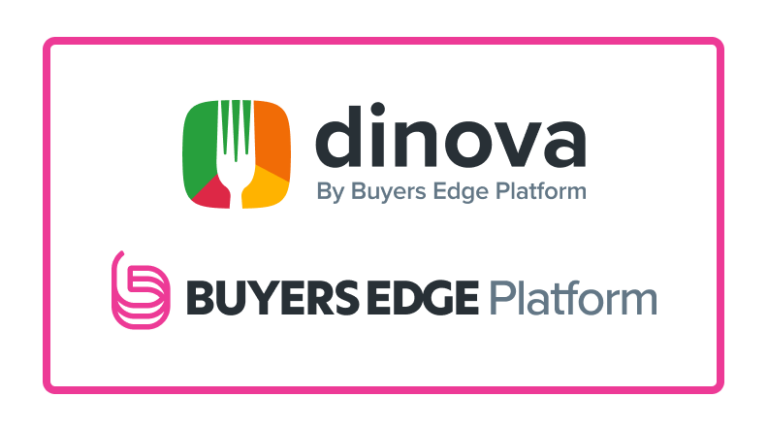 Dinova by Buyers Edge Platform and Buyers Edge Platform logos displayed together, representing the partnership behind the 2026 State of Business Dining Report.