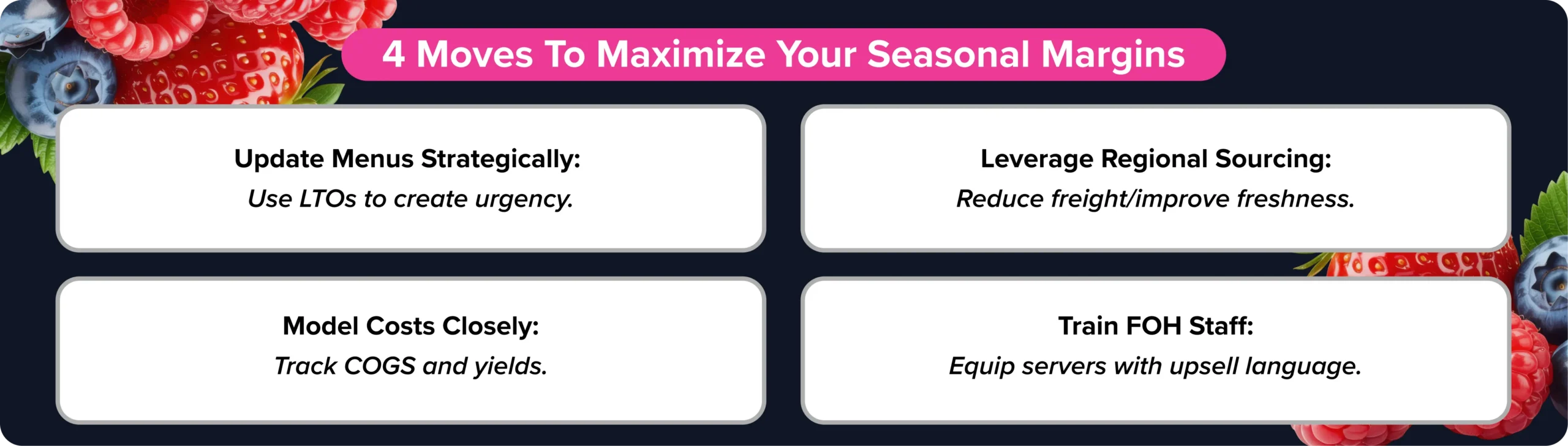 Infographic outlining four ways restaurant operators can maximize seasonal margins