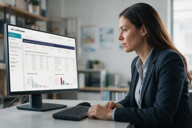 Foodservice professional analyzing sales data and market opportunities with ArrowStream SalesStream